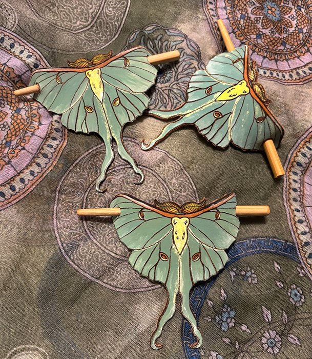 Leather Luna Moth Hair Barrettes