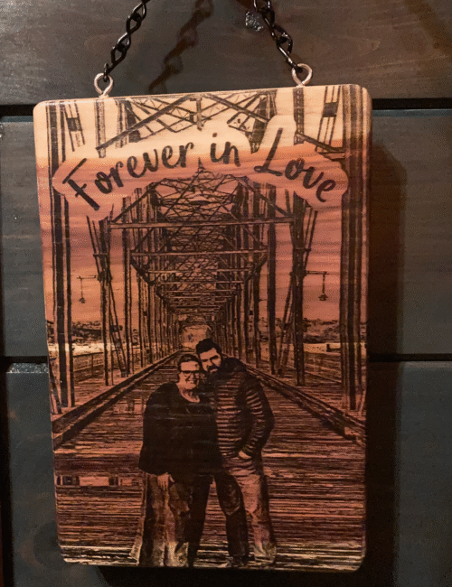 Laser etched couple's portrait
